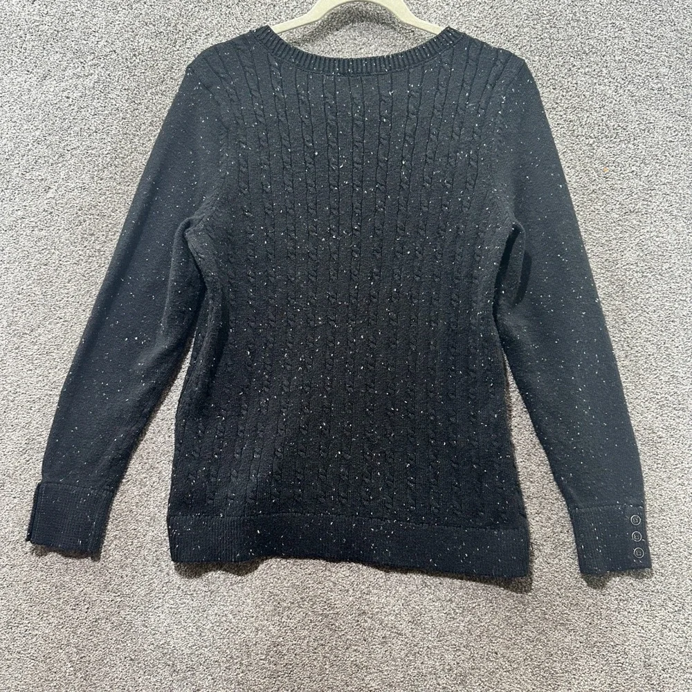 Talbots Pullover Sweater Women Large Black‎ Speckle CableKnit Stretch Cotton